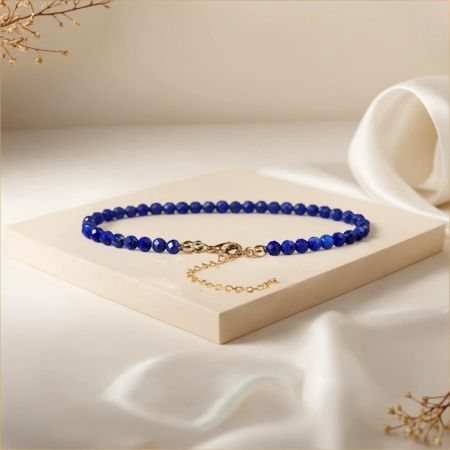 Lapis Beaded Bracelet, Dainty Gold plated bracelet for women, Handmade jewelry